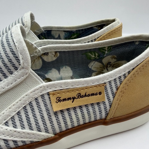 Tommy Bahamas Women’s Canvas Slip On Sneakers Brown/White/Striped, Unixes - Picture 6 of 9